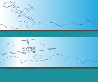 Airplane Background Sketch Sets Hand Drawn Style