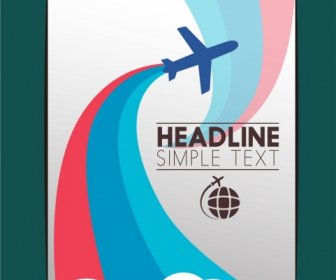 Airplane Brochure Silhouette Design Colorful Curves Decoration