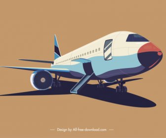 Airplane Icon Modern Design Colored 3d Sketch