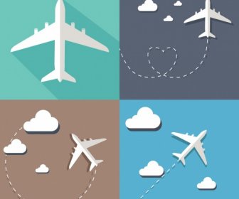 Coleção De Esboços De ícone Avião Voando Decoração De Rota