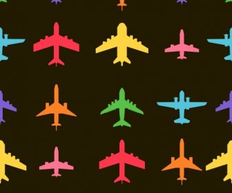 Flugzeug-Symbole Sammlung Bunte Silhouette Design