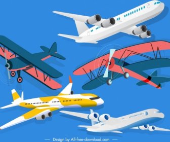 Airplane Models Icons Contemporary Classical 3d Sketch