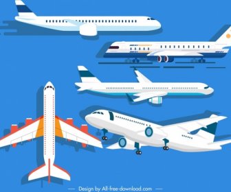 Airplane Models Icons Modern Design