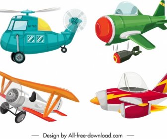 Airplanes Icons Templates Colorful Motion Sketch