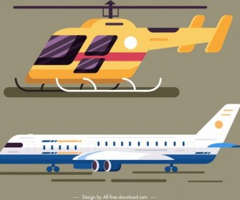 Elementos De Diseño De La Vía Aérea En Helicóptero Moderno De Los Iconos De Avión