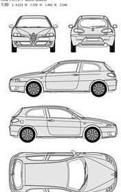 Alfa Romeo Car All Side Blueprint Vector