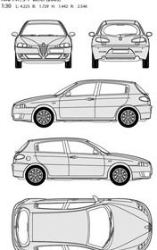 Alfa Romeo Mobil Semua Sisi Gratis Cetak Biru Vektor Ilustrasi