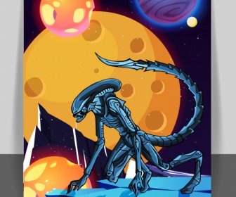Alien Dog Backdrop Template Cartoon Design