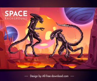 Cão Alienígena Modelo De Pano De Fundo Assustador Espécies Planetas Ketch Desenho Animado