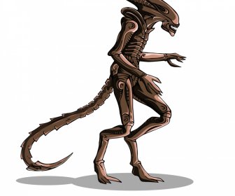 alien dog icon dynamic cartoon character sketch frightening design