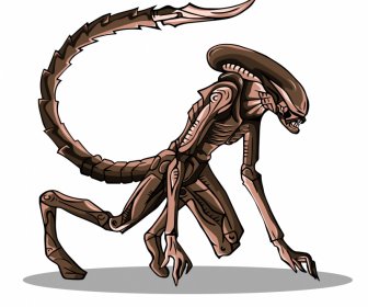 Alien Dog Icon 3D Menakutkan Karakter Kartun Sketch