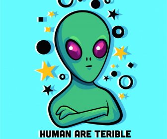 Alien Icon Emotional Sketch Handdrawn Cartoon Character