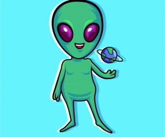 Ikon Alien Sketsa Karakter Kartun Lucu