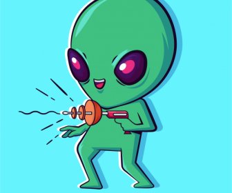 Alien-Ikone Lustige Cartoon-Charakter-Skizze