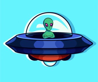Ikon Alien Ufo Sketsa Desain Kartun