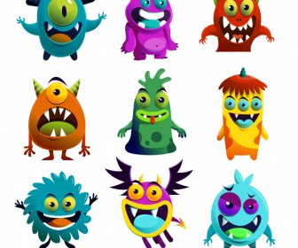 Monstruos Alienígenas Iconos Divertidos Personajes De Dibujos Animados
