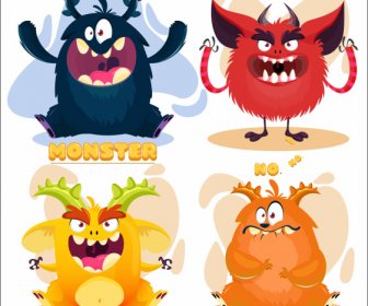 Alien Monsters Icons Funny Cartoon Characters Colorful Design