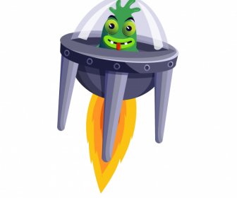 Alien Spacecraft Ikon Gerak Kartun Sketsa