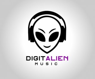 Alien Com Logotipo De Música De Fone De Ouvido