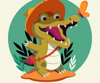 Ikon Alligator Lucu Bergaya Kartun Sketsa