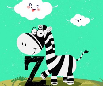 Alfabet Pendidikan Latar Belakang Zebra Awan Ikon Kartun Berwarna