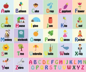 Alphabet Education Template Design In Flat Colored Style