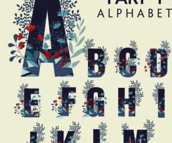 Alphabet Icons Capital Lettering Design Flowers Decoration