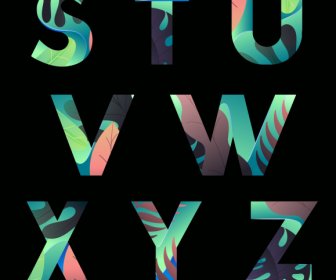 Alfabeto Letras Fundo Escuro Design Colorido Deixa Decoração De Folhas