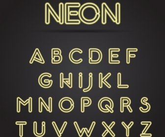 Alfabeto Neon Icone Gialle Capitale Caratteri Design