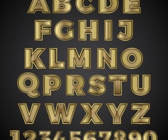 Alfabet Penomoran Ikon Desain Mengkilap Kuning