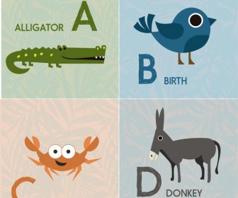 Alphabet Set Design Con Gli Animali Svegli Di Colore