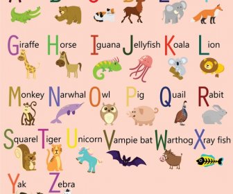 Alfabet Set Desain Dengan Binatang Kartun Lucu