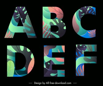 ícones Alfabetos Coloridos Deixa Decoração Design Escuro