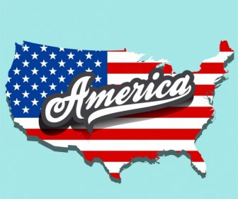 العلم شعار الدعاية الأمريكية خريطة زخرفة النص