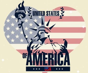 America Sfondo Bandiera Liberty Statua Cuore Icone Arredamento