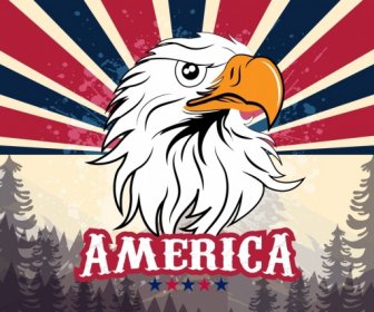 Amerika Banner Eagle Ikon Hutan Pemandangan Latar Belakang