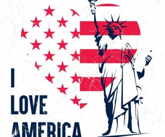 America Banner Cuore Bandiera Elementi Liberty Statua Arredamento
