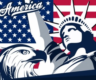 Bandeira De Elementos De Design América águia ícones De Estátua De Liberdade