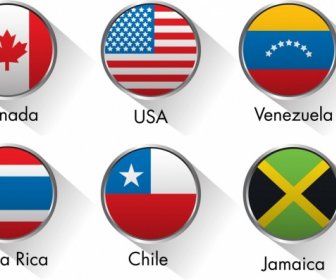 Coleção De ícones De Bandeira América Design Plano Redondo De Cor