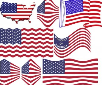 Bendera Amerika Vektor Ilustrasi Dengan Berbagai Bentuk