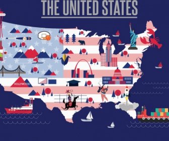 America Geography Background Map Location Symbols Decor