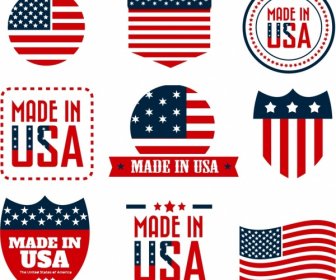 America Labels Collection Colorful Flags Decoration