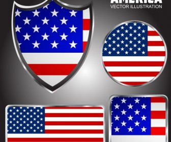 America Etichette Raccolta Bandiera Sfondo Forma Geometrica