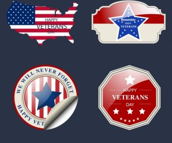 America Labels Collection Stars Flags Map Icons