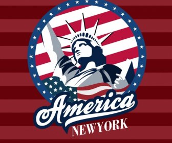 Amerika-Logo Design Liberty Statue Flagge Texte Dekor