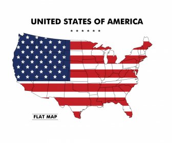 Amerika Karte Hintergrund Flache Flagge Skizze