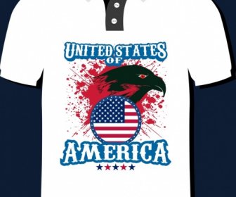 Icone Della Bandierina Di America Tshirt Modello Grunge Decori Eagle