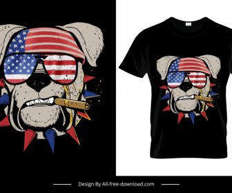 미국 불독 티셔츠 템플릿 재미 양식화 만화 스케치