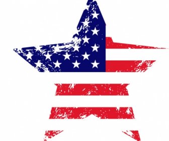 American Flag With Grunge Texture In Star Shape