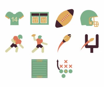 El ícono Del Fútbol Americano Establece Un Boceto Plano De Símbolos Clásicos